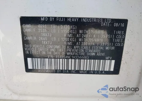 2017 Subaru Outback 2.5I Limited from USA, damaged, VIN 4S4BSANC1H3244483